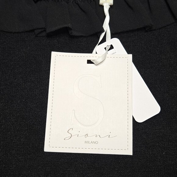 Sioni Milano Sweater Women Medium Black Short Sleeve Ruffle Mesh Knit Whimsigoth - Picture 10 of 13